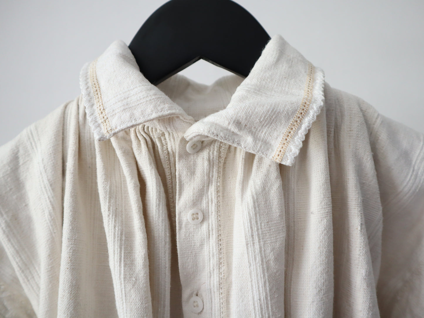 1930s Transylvanian Folk Blouse Shirt Striped Weave Crochet Traditional Romanian Linen Eastern European