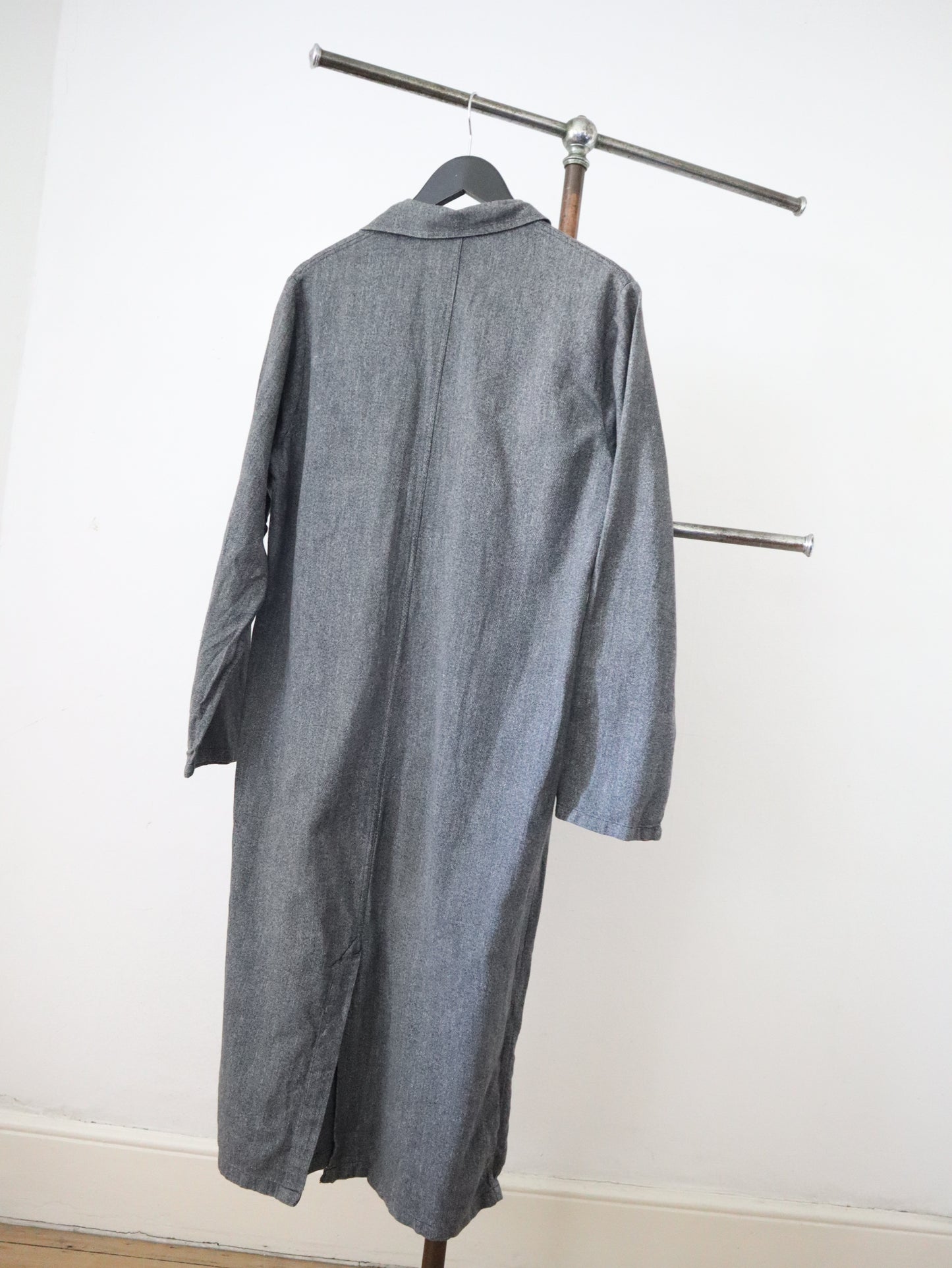 1940s French Grey Workwear Duster Jacket Coat Cotton Chore