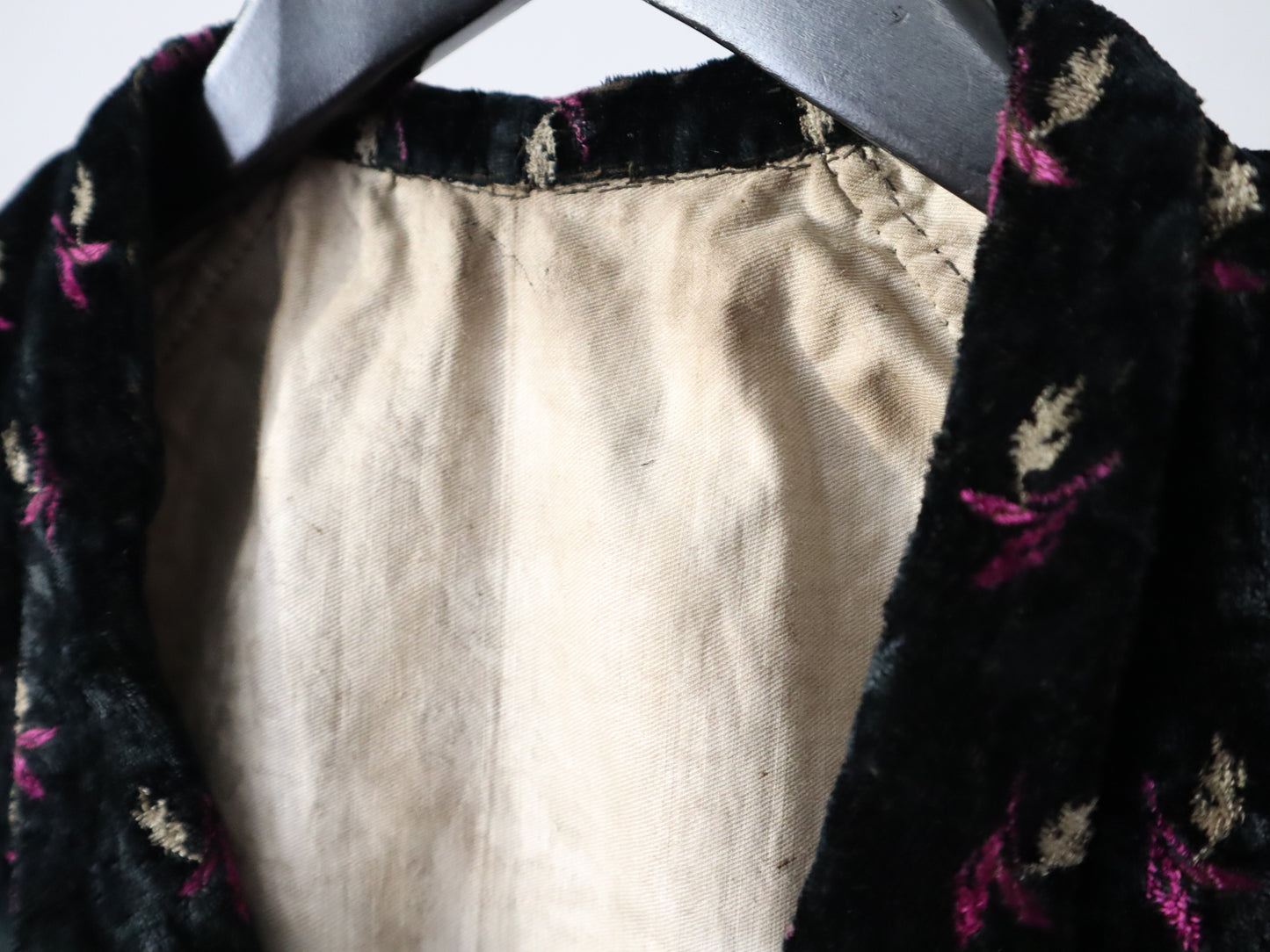 Antique French Black Silk Velvet Purple White Pattern Vest Waistcoat Early 1900s