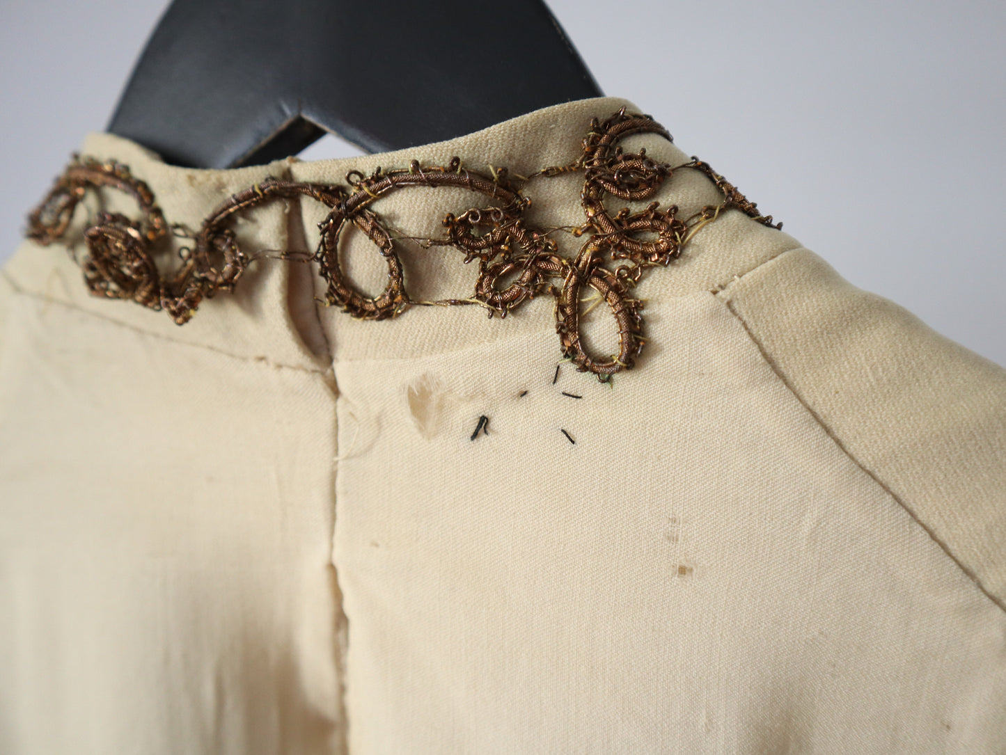 Antique French Opera Costume Vest Cream Wool Gold Metal Thread Brass Buttons 18th Century Style