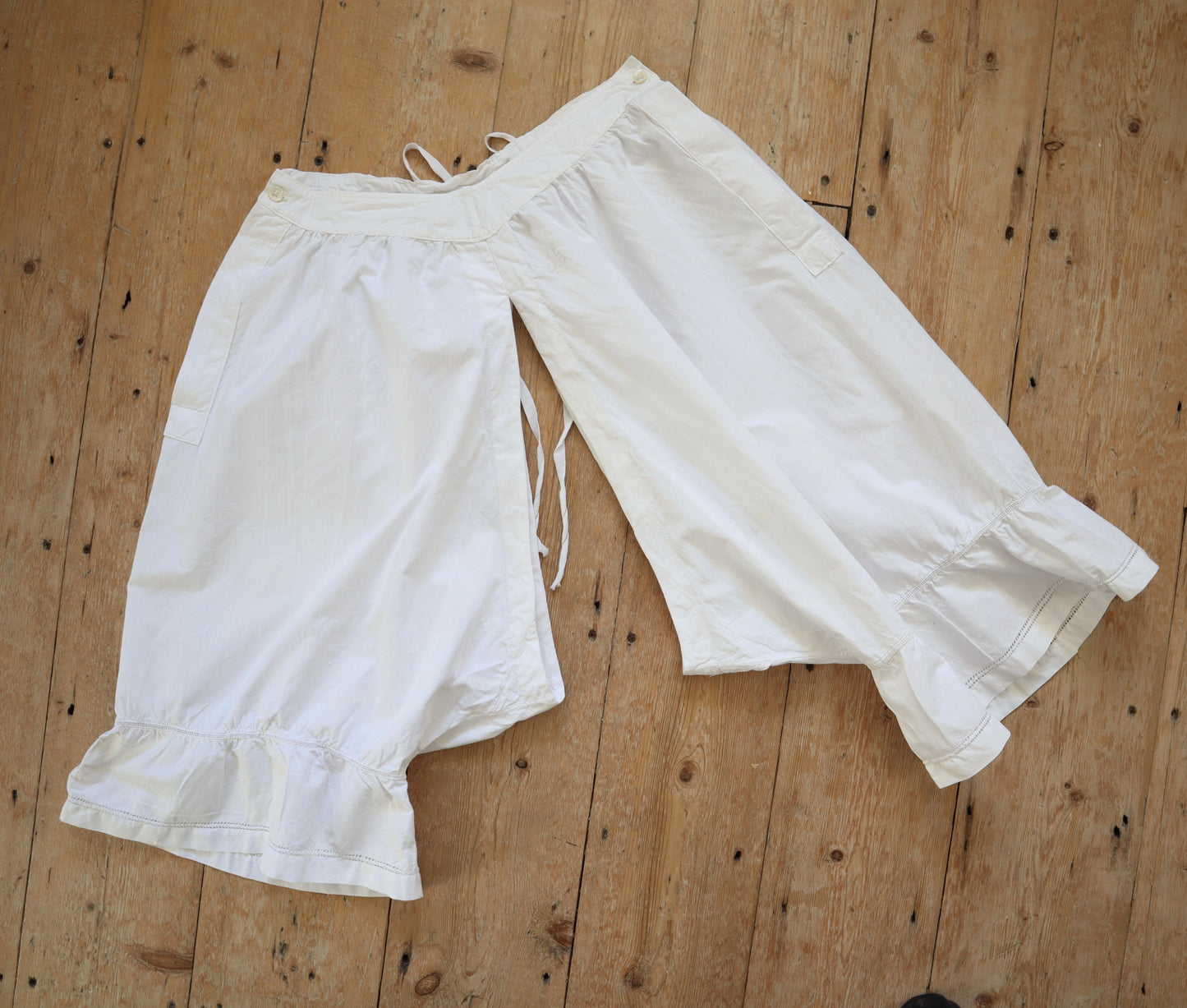 Antique French Bloomers white cotton monogram JG Cutwork early 1900s