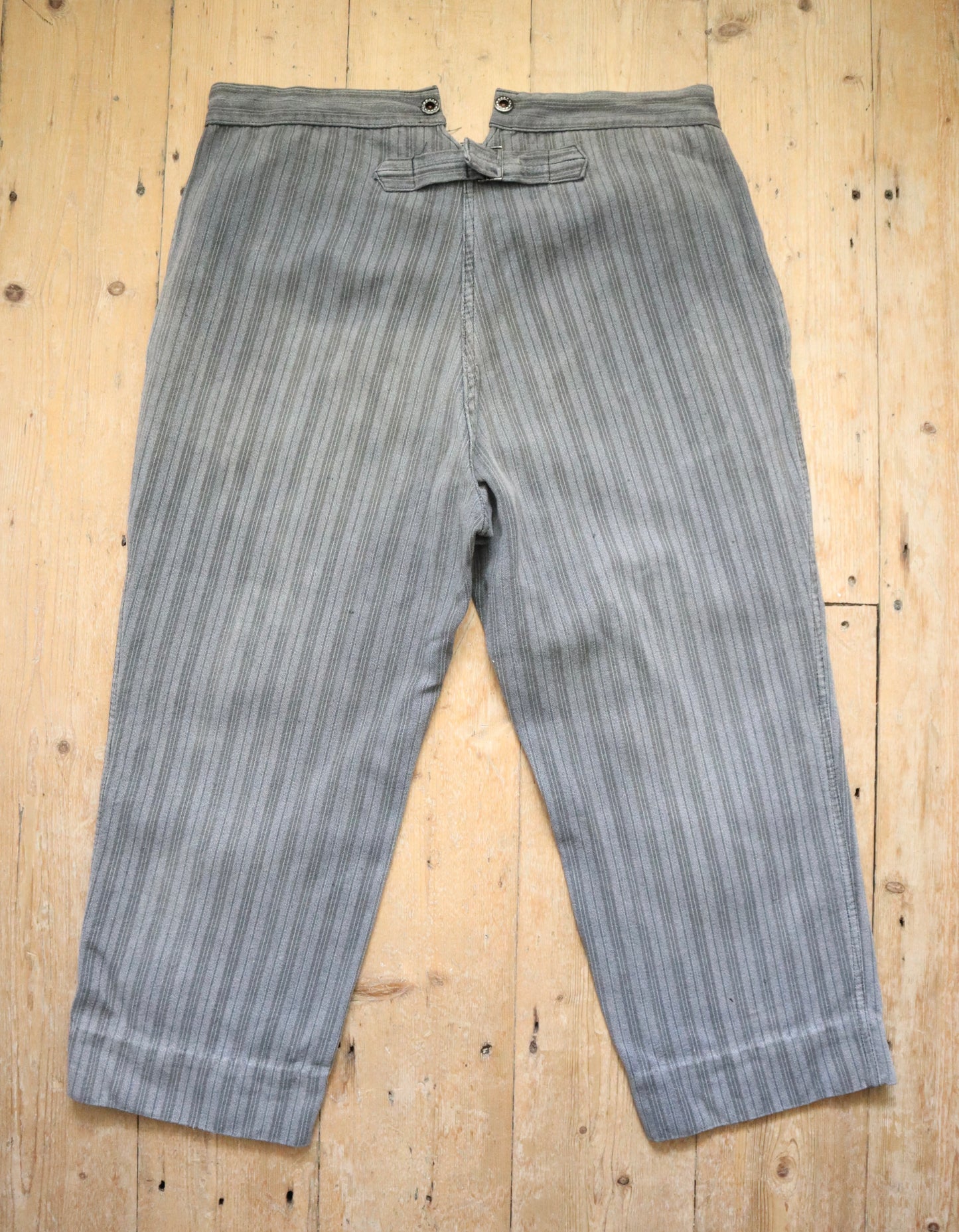 1950s French Grey Stripe Cotton Chore Pants Workwear Trousers Salt Pepper