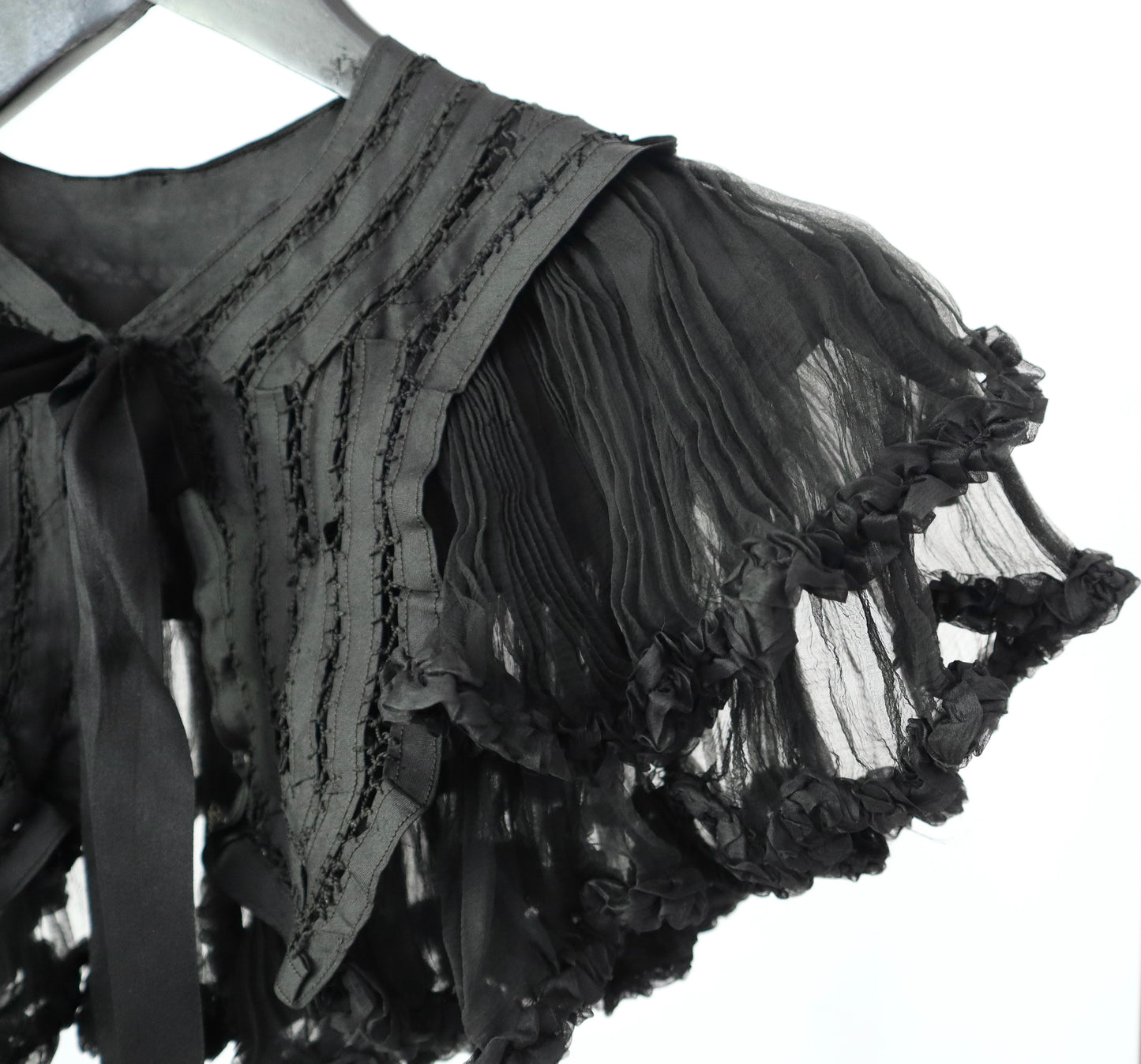 Antique French ruffle capelet collar chiffon silk