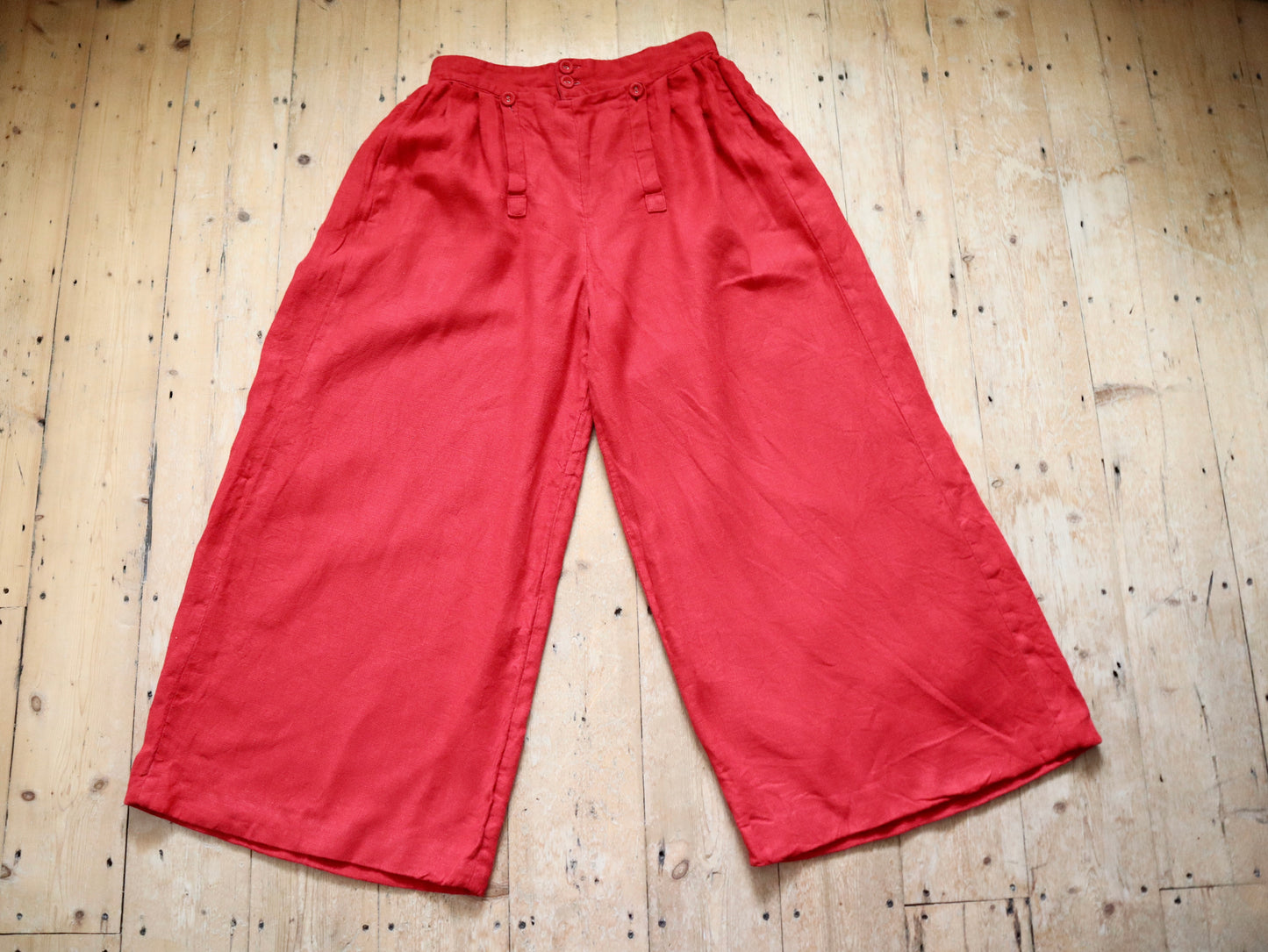 Red Wide Leg Cotton Trousers Opera Costume Flap Front Sailor Style