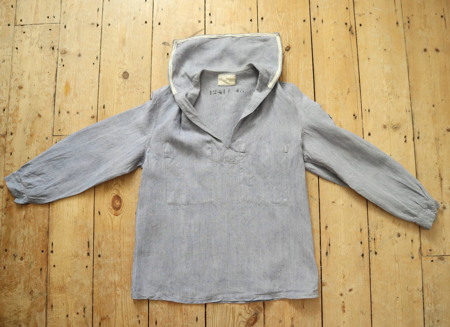 1960s French Blue Linen Sailor Top