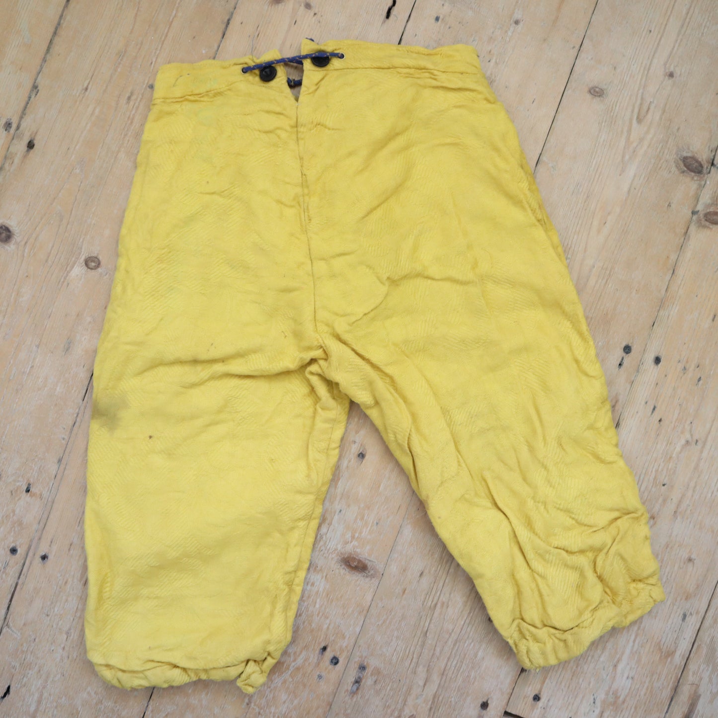 Antique French Child’s Theatre Costume Breeches Yellow Cotton Renaissance Slash Puff