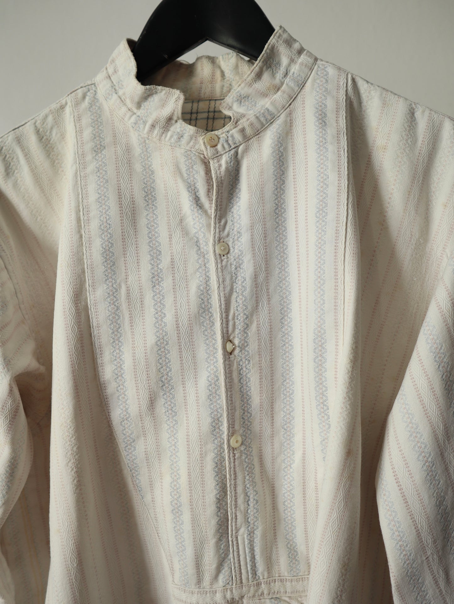 1930s French Cotton Shirt Woven Pattern Blue Pink White Rare