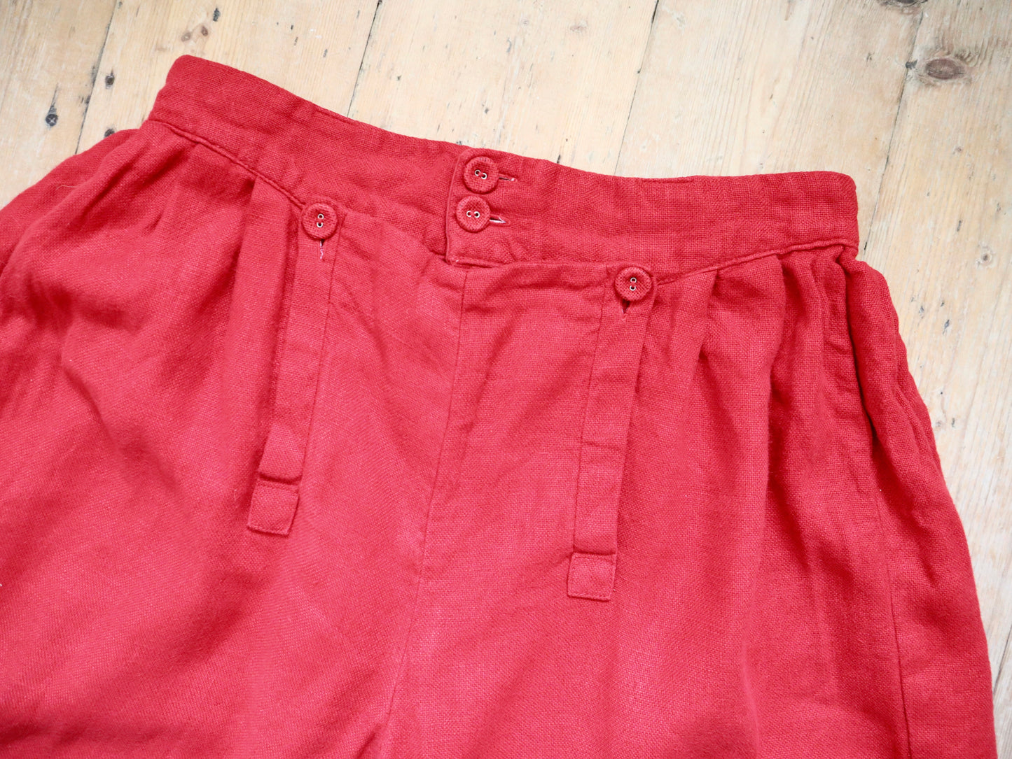 Red Wide Leg Cotton Trousers Opera Costume Flap Front Sailor Style