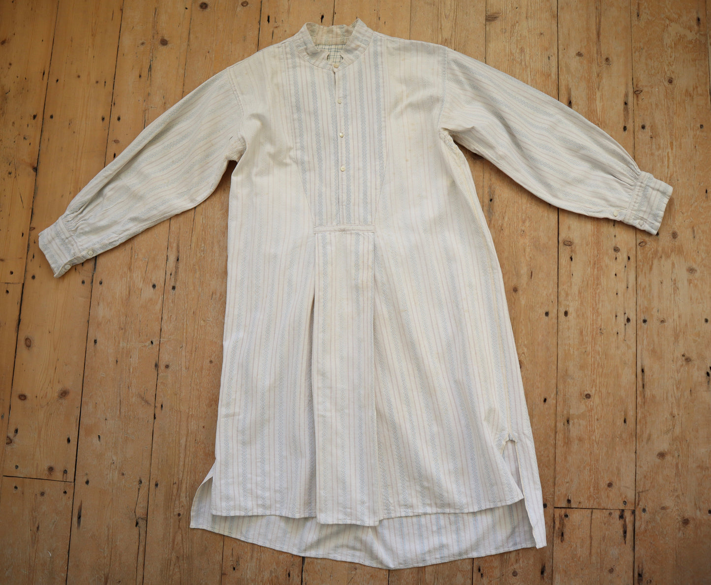 1930s French Cotton Shirt Woven Pattern Blue Pink White Rare