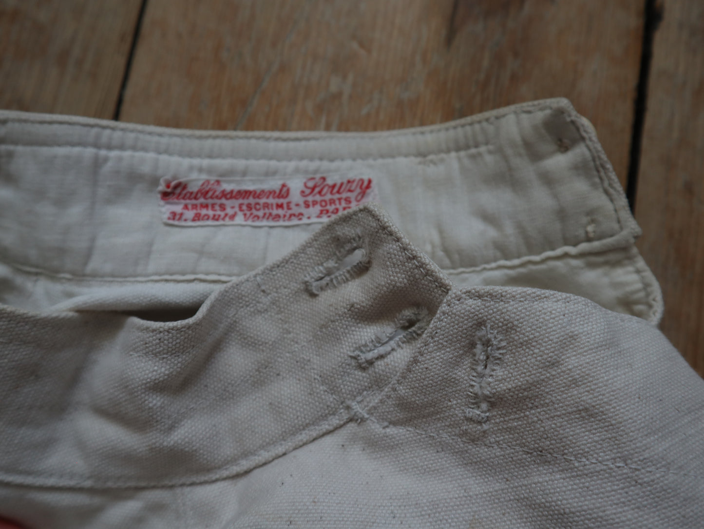 Antique Fencing Jacket French Linen Canvas Asymmetric Button Fastening