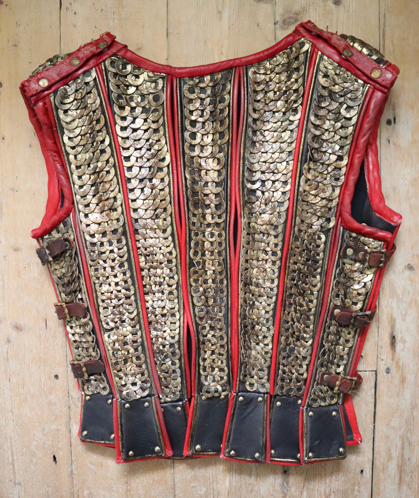 Royal Opera House OTHELLO Leather Armour Vest Costume Red Gold Buckles