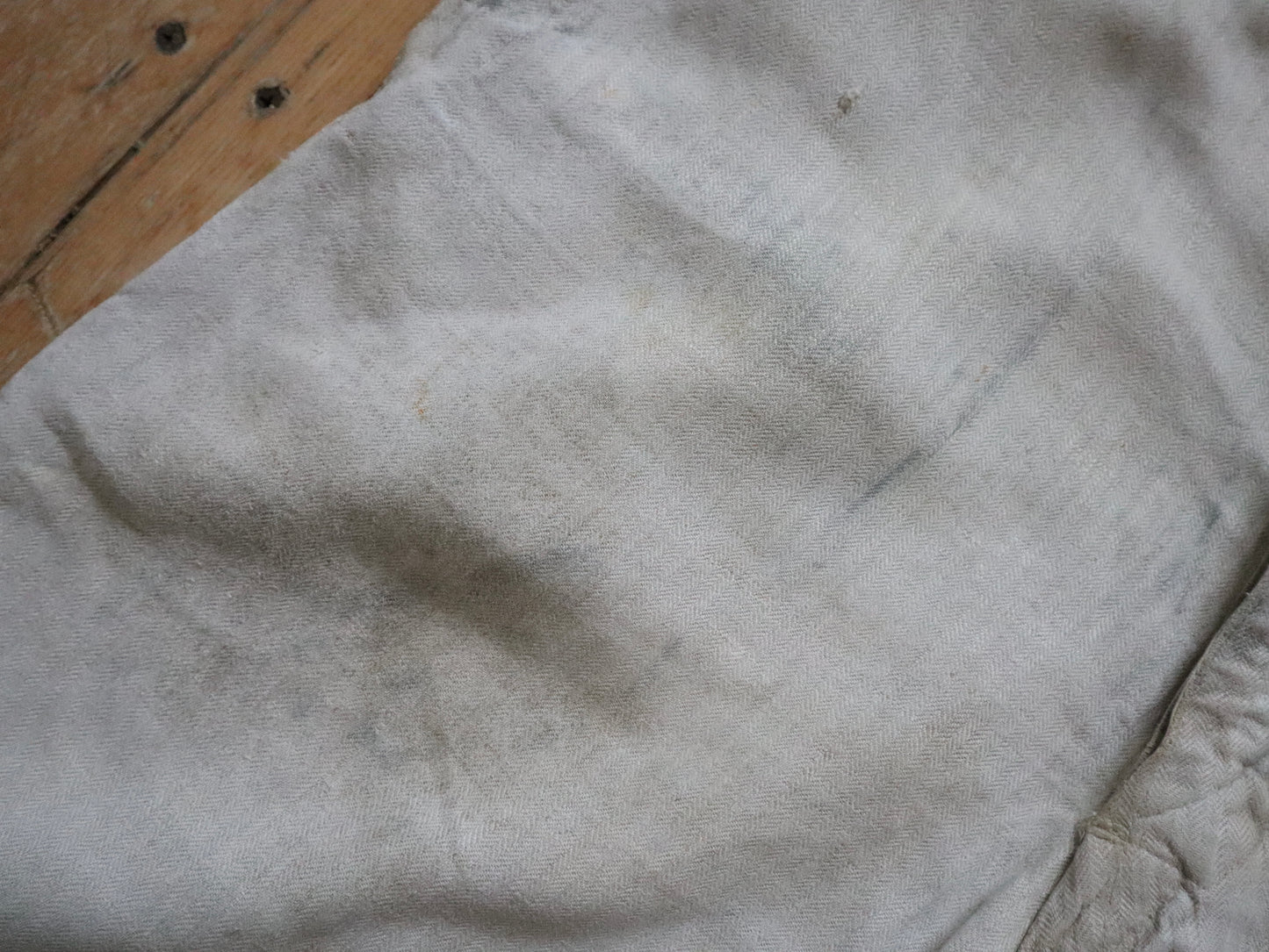 1920s French Herringbone Putty Linen Military Issue Trousers Pants Cinch Back