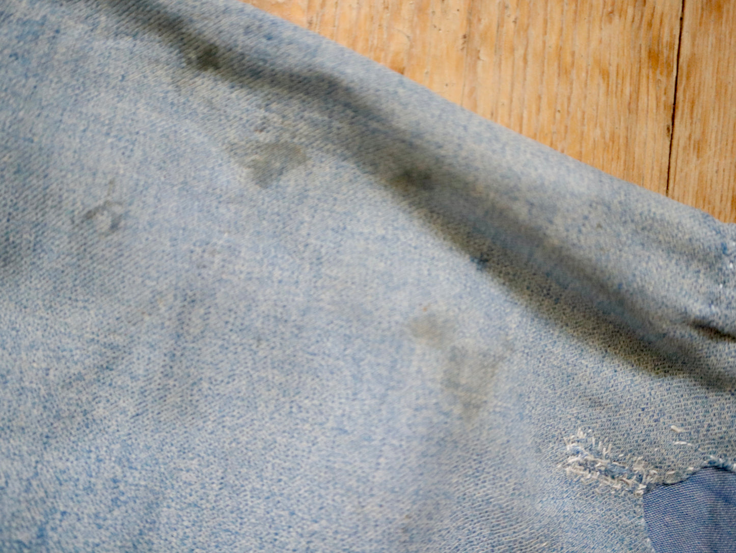 1930s - 40s French Blue Speckled Shirt Workwear Chore Darned Patched Repaired