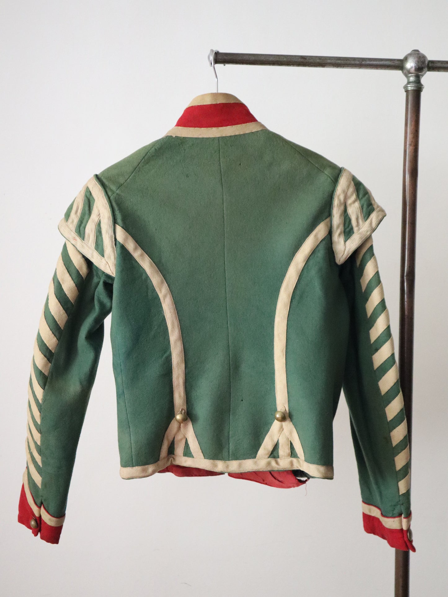 Antique French Theatre Costume Military Jacket Hussar Green Wool Chevron Sleeves