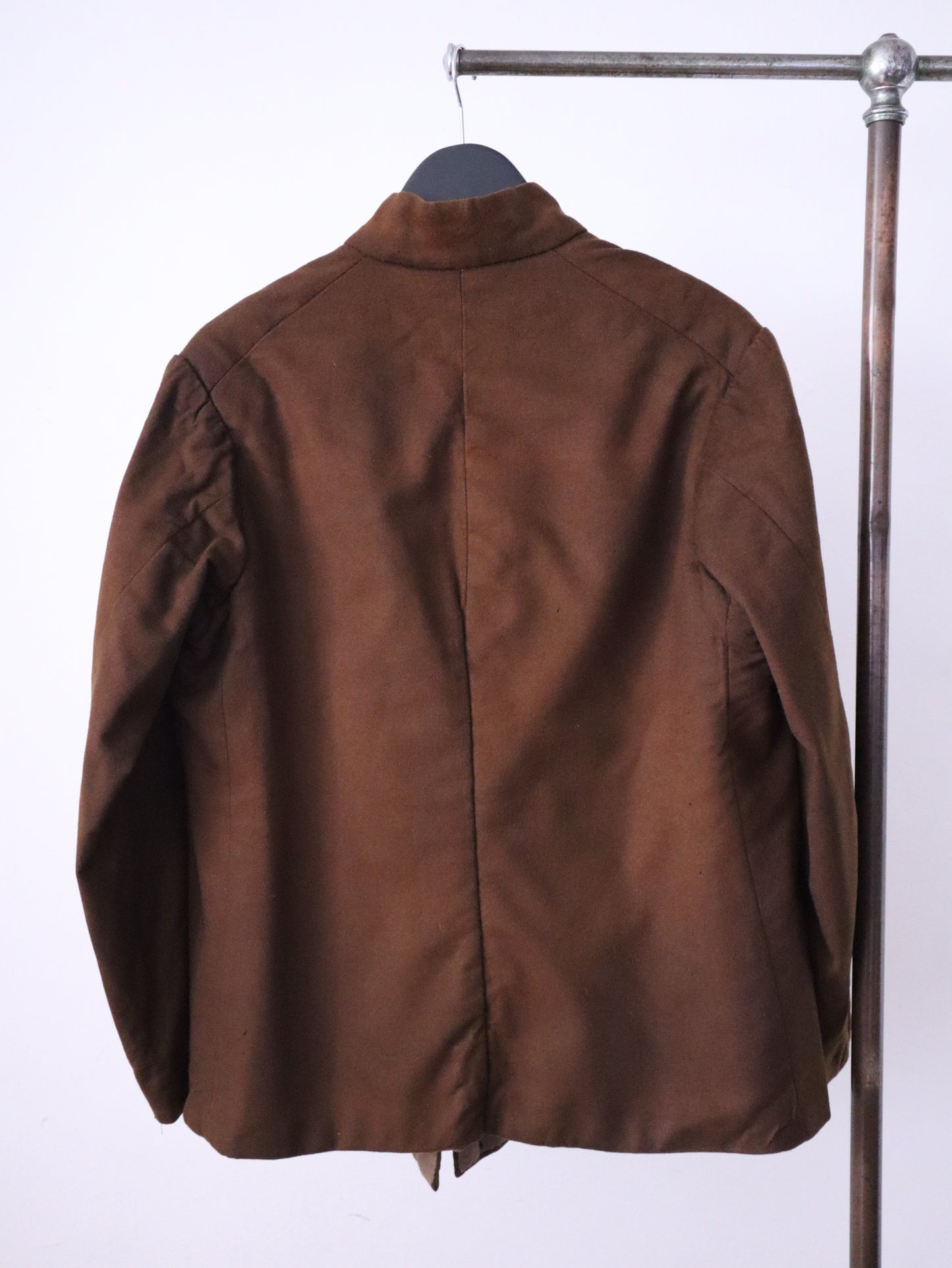 1910s French Theatre Costume Jacket Brown Wool Brass Embossed Buttons Military Style