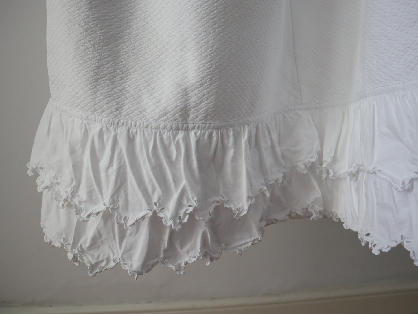 Antique French White Cotton Skirt Petticoat Hem Drawstring Waist