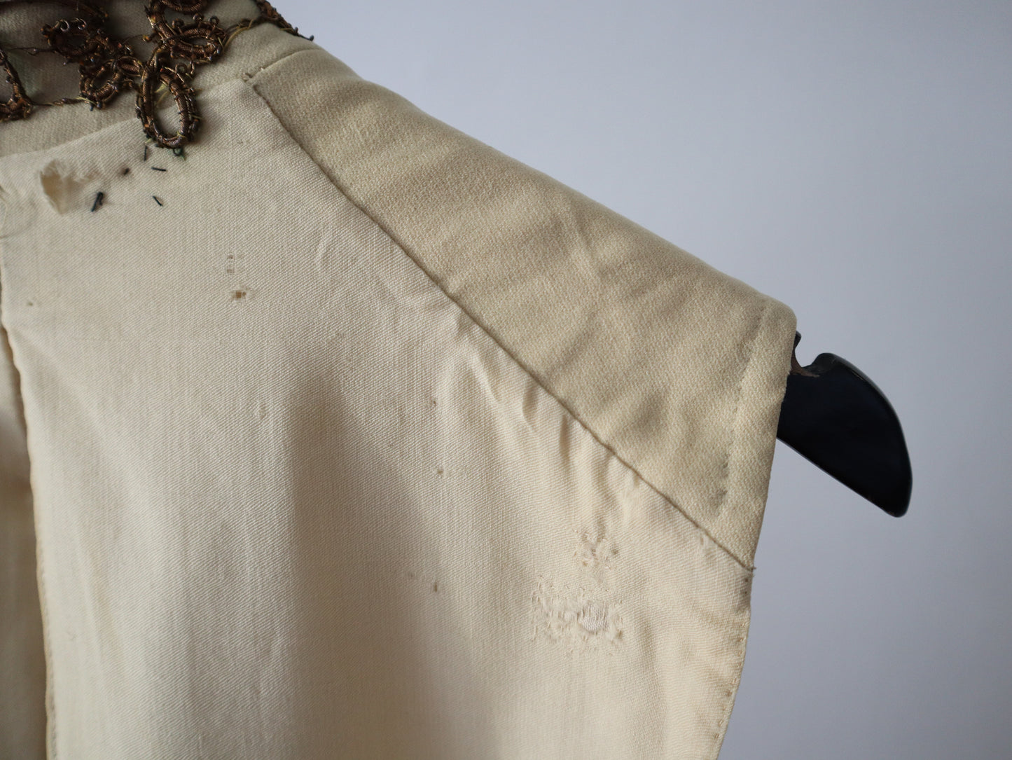 Antique French Opera Costume Vest Cream Wool Gold Metal Thread Brass Buttons 18th Century Style