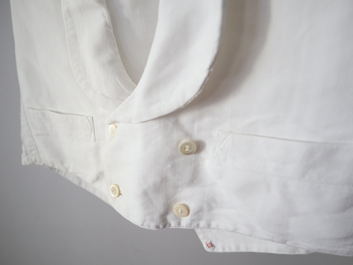 Antique early 1900s French White Cotton Waistcoat Vest Double Breasted Mother of Pearl Buttons Short