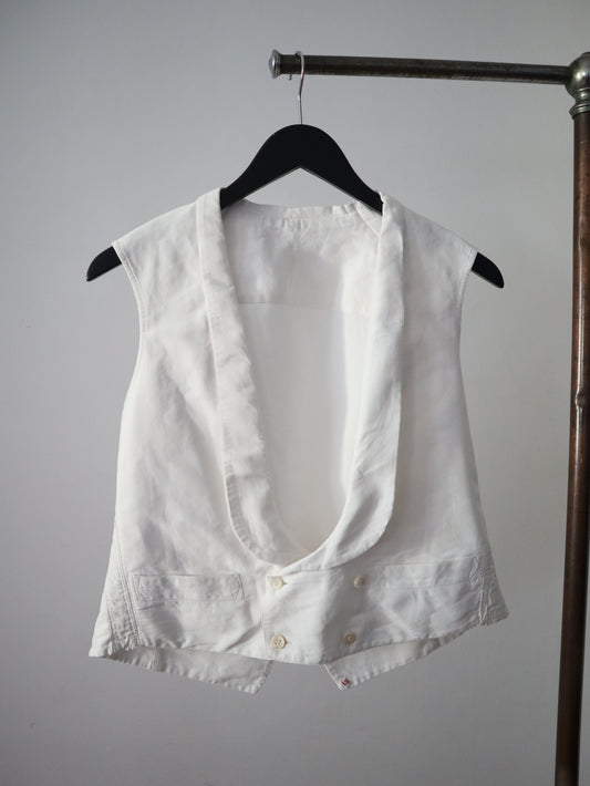 Antique early 1900s French White Cotton Waistcoat Vest Double Breasted Mother of Pearl Buttons Short