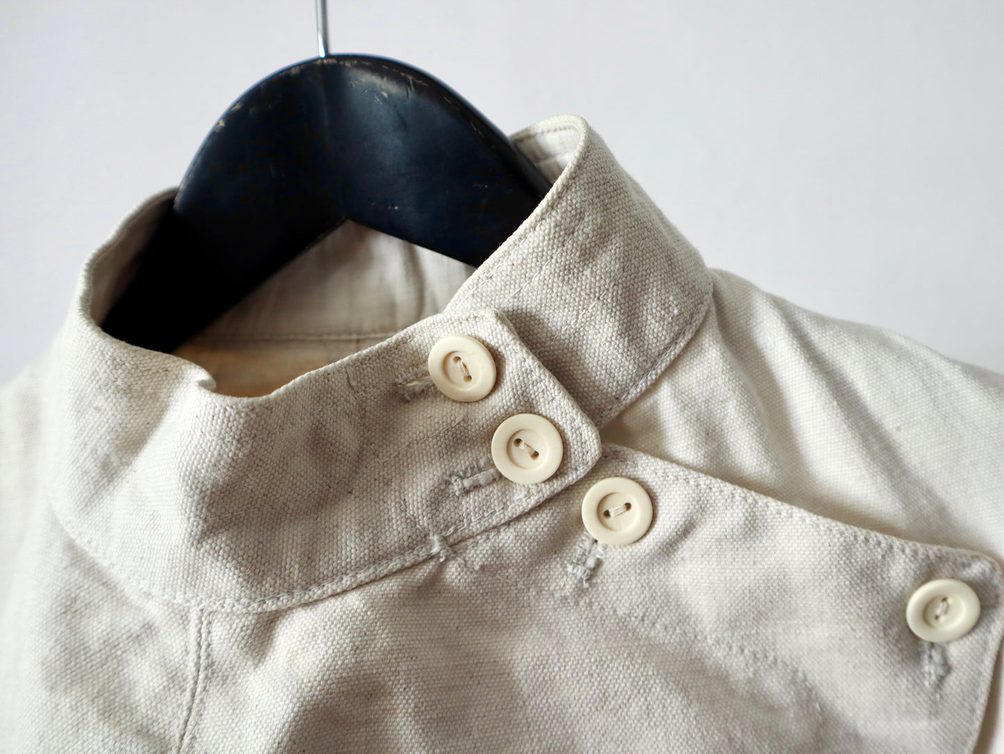 Antique Fencing Jacket French Linen Canvas Asymmetric Button Fastening