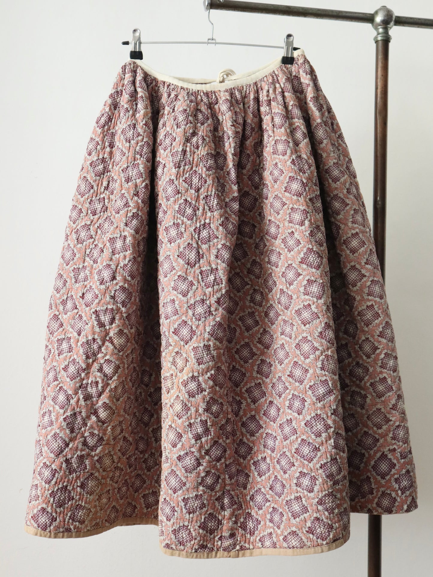 Antique French Quilted Skirt Provence Provençal Purple Mauve Early 1900s