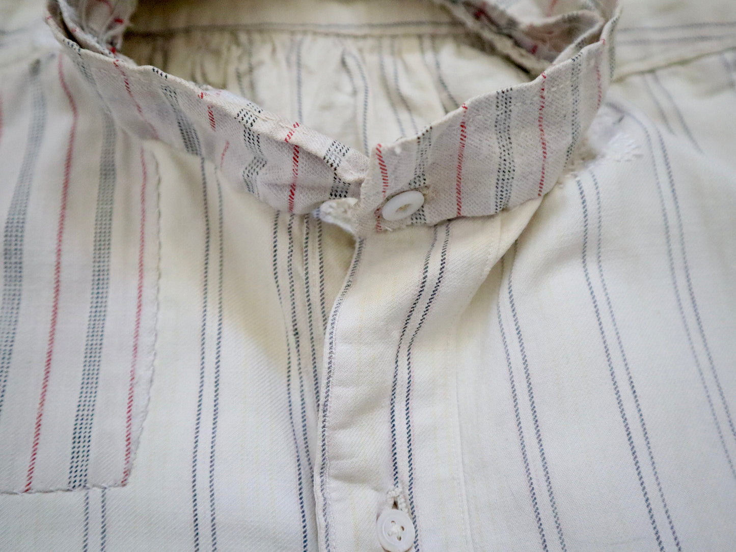 1930s French Workwear Shirt Patched Repaired Stripes Striped