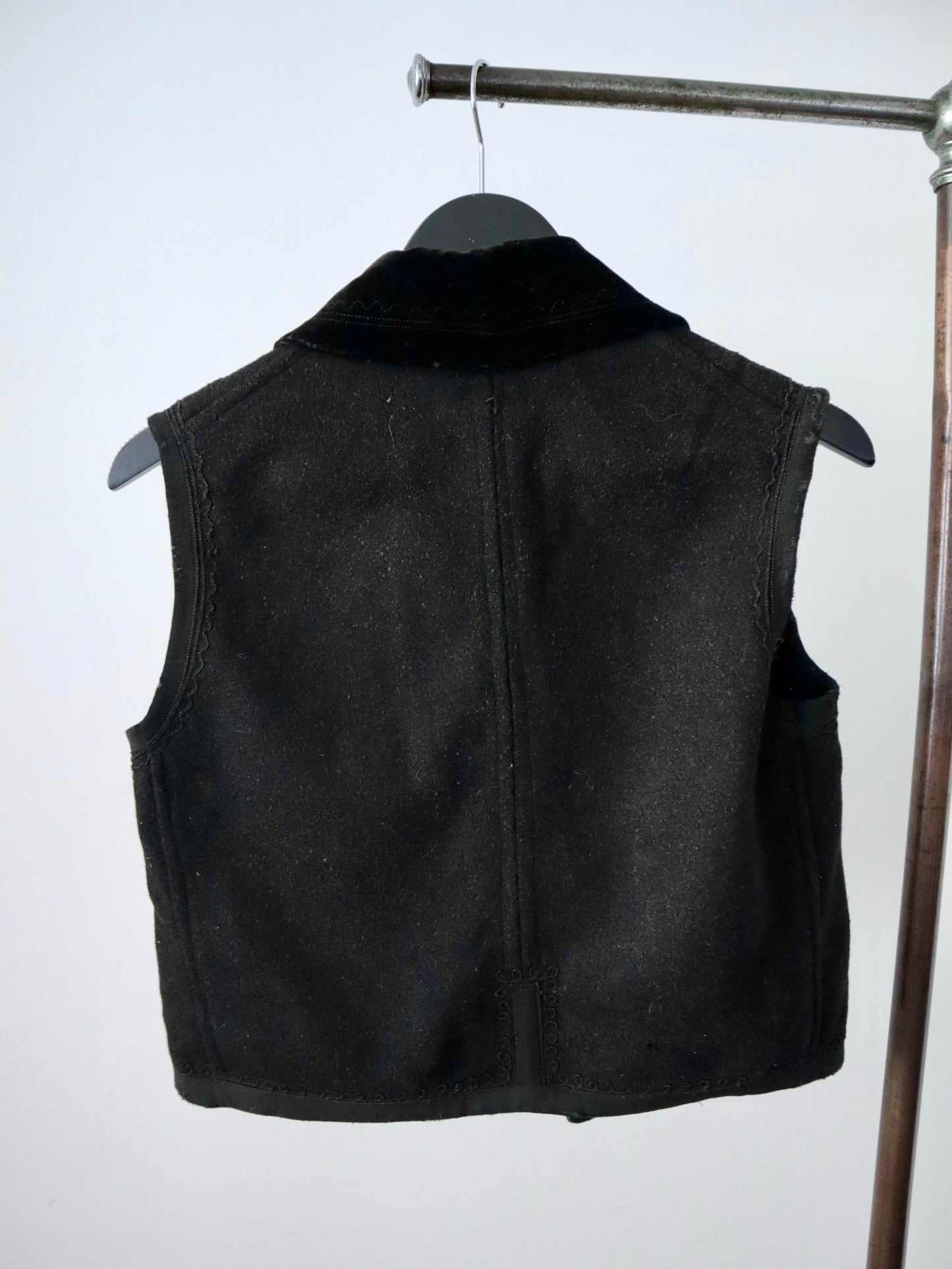 Antique Transylvanian folk waistcoat 1920s black wool traditional clothing