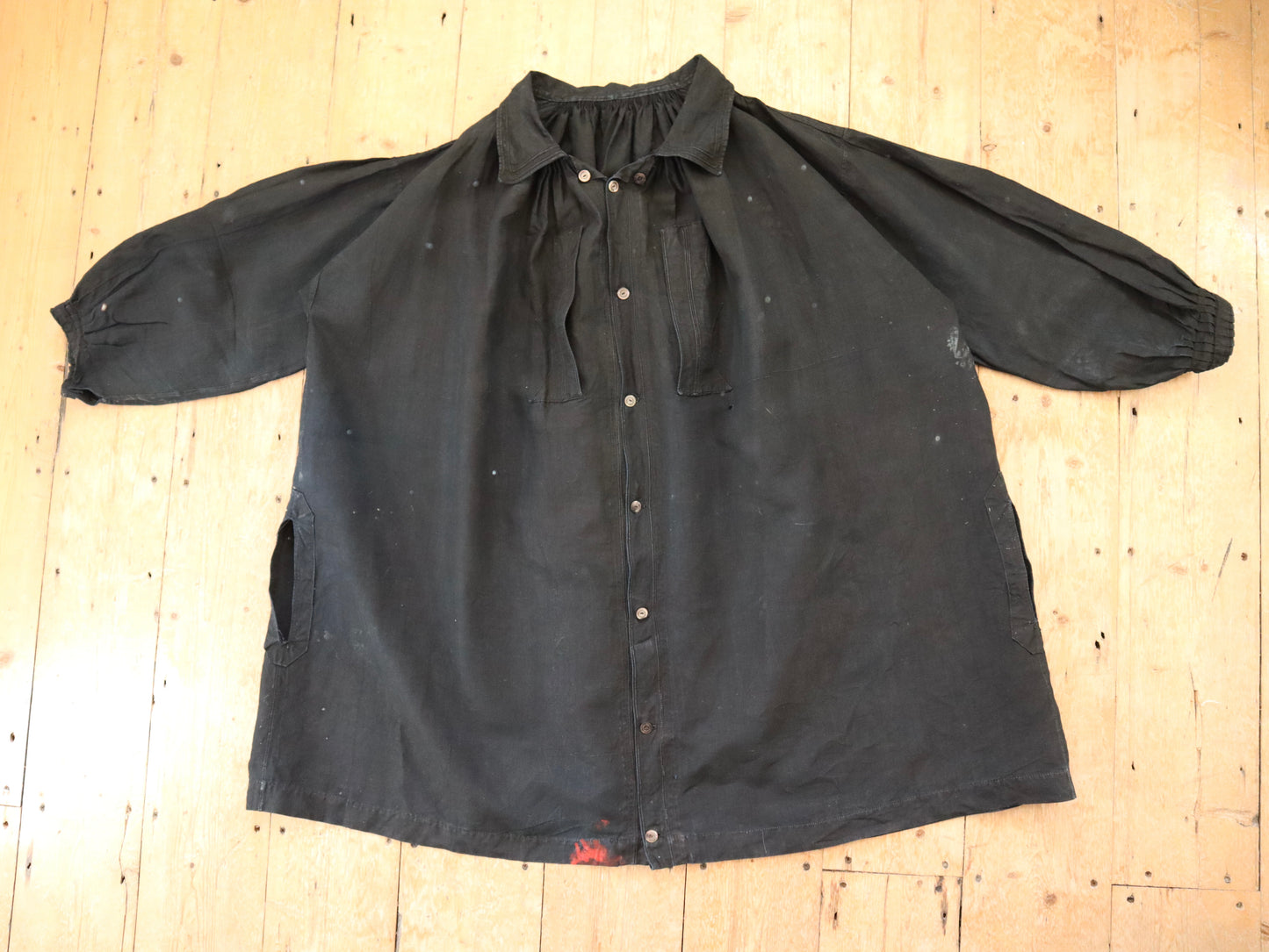 Antique Indigo Linen Biaude Farmer’s Smock Artist Agricultural Painter Shirt