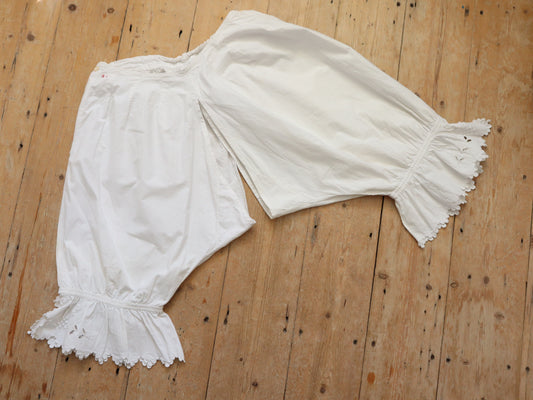 Antique French White Cotton Bloomers Broderie Anglais Early 1900s Monigrammed M I