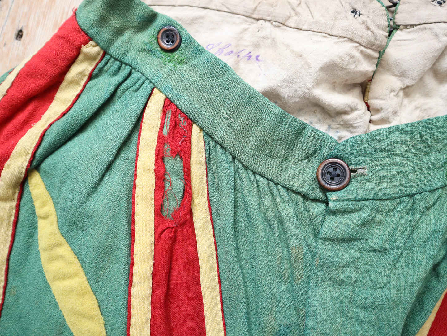 Antique French Opera Costume Breeches Trousers Pants Wool linen Renaissance Style Slash 1900 Green Red Yellow Balloon Leg