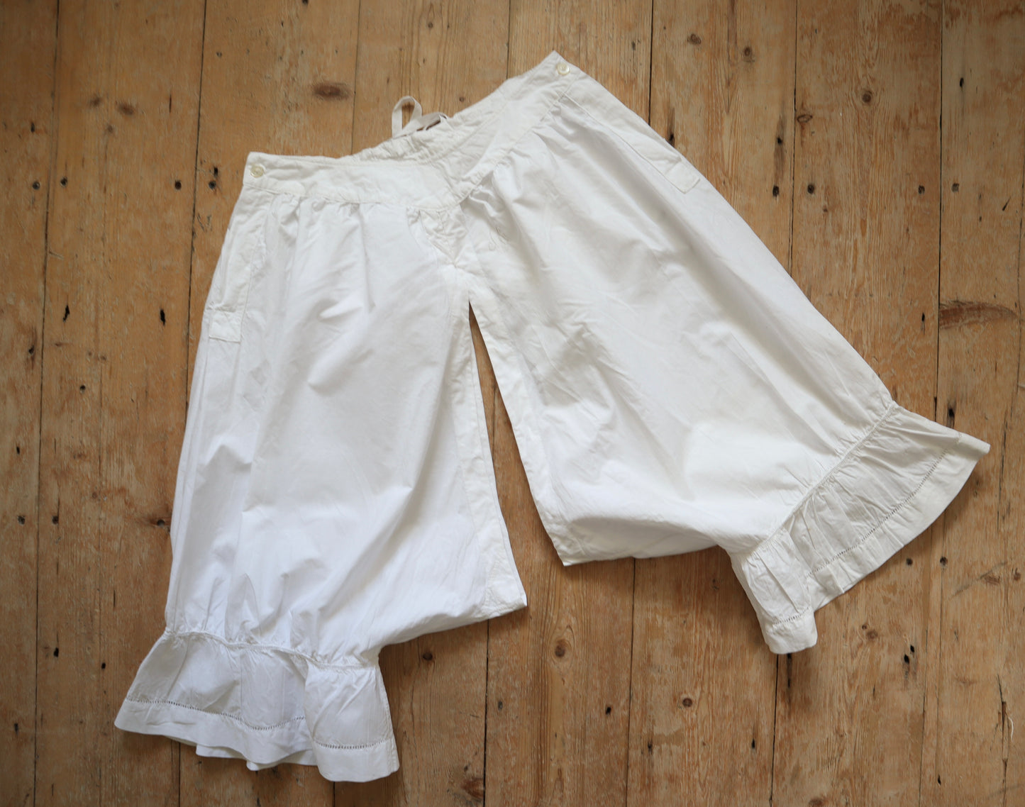 Antique French Bloomers white cotton monogram JG Cutwork early 1900s