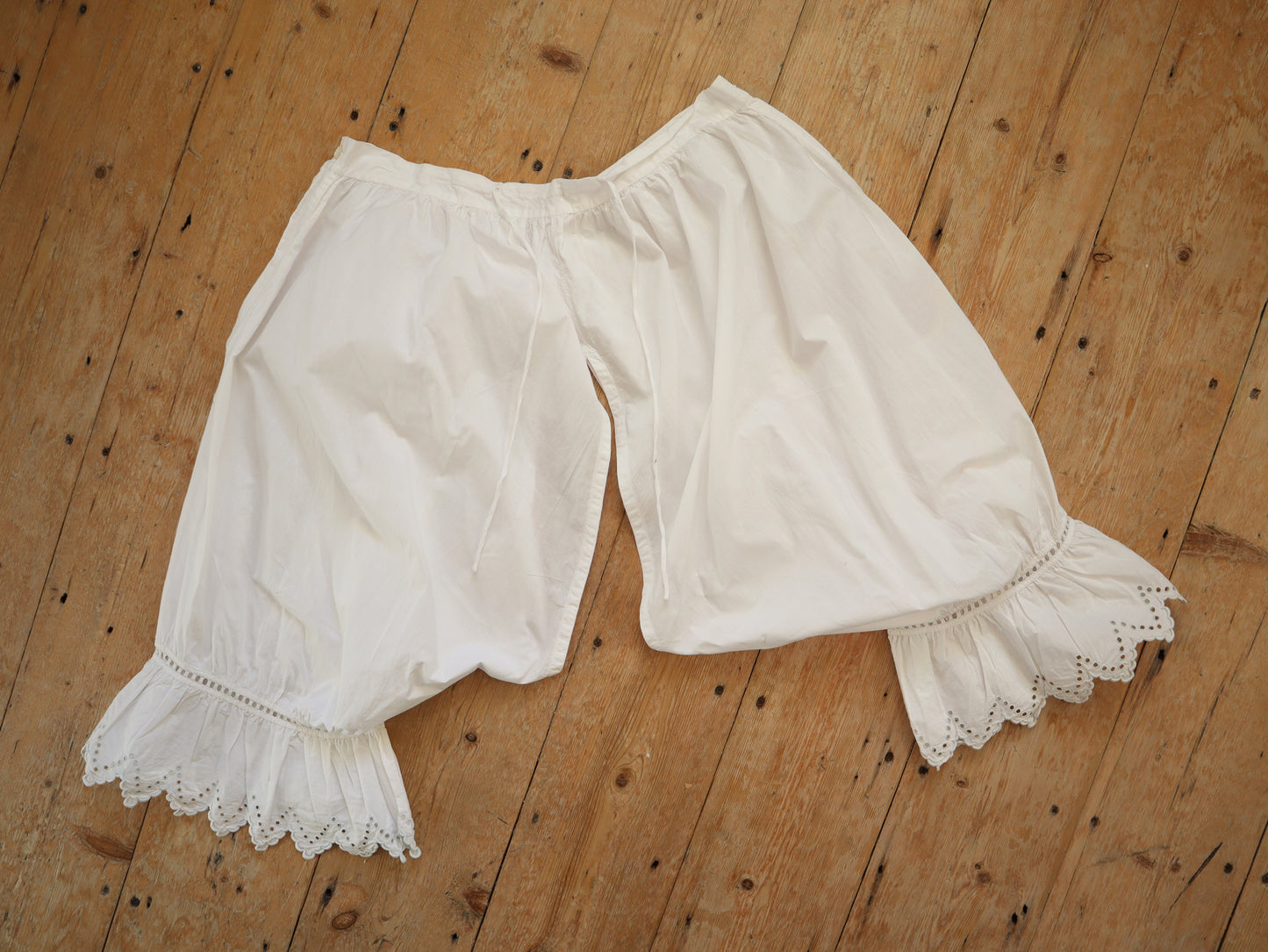 Antique French White Cotton Bloomers Knickers Cutwork SG Monogram Early 1900s