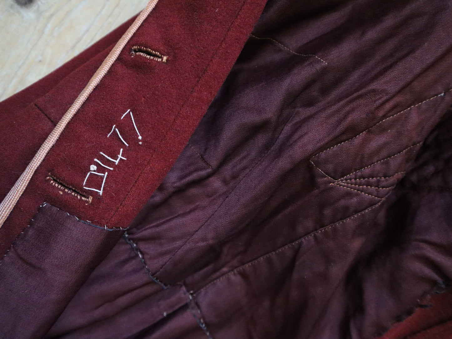 Antique French Tailcoat | Circa 1880s | Deep Claret Wool with Pale Salmon Trim | Thiery Aîné & Sigrand, Marseille