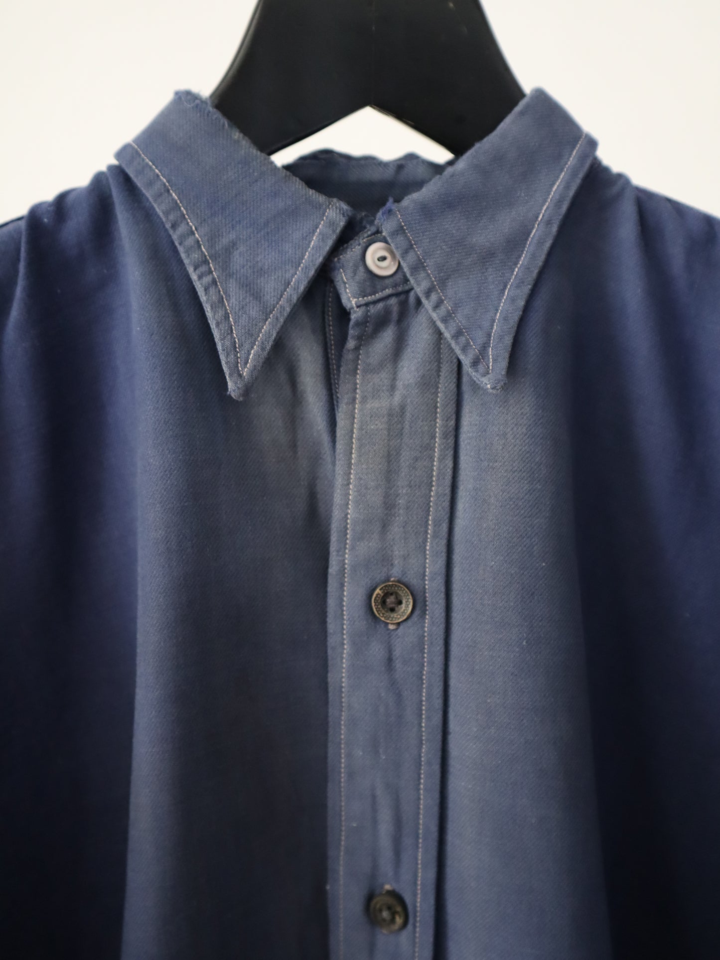 1940s French Blue Workwear Chore Shirt Cotton Sun Fade