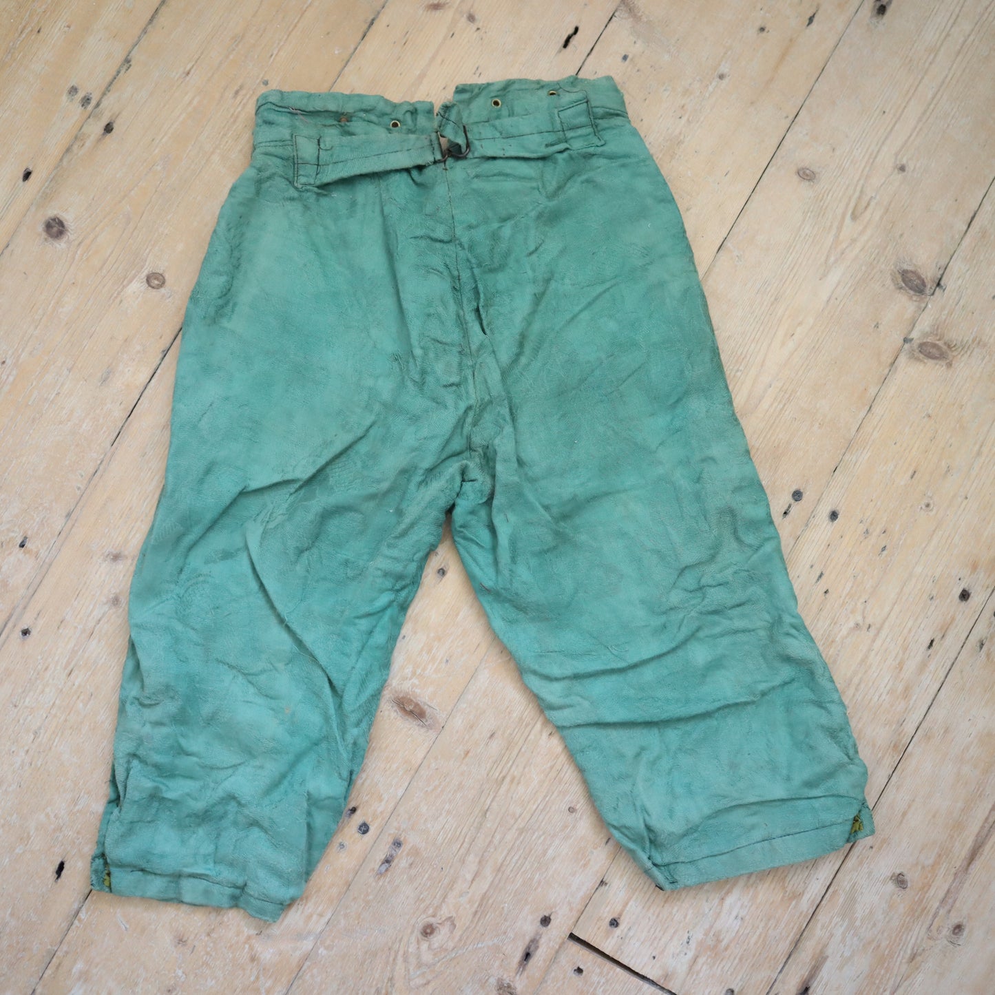 Antique French Child’s Theatre Costume Breeches Green Woven Cotton