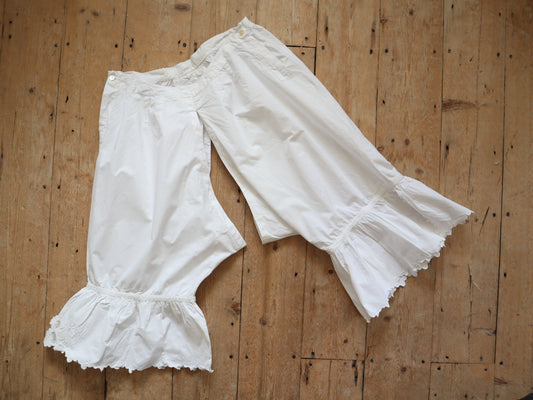 Antique French White Cotton Bloomers Knickers Embroidery Ribbons Bows Early 1900s