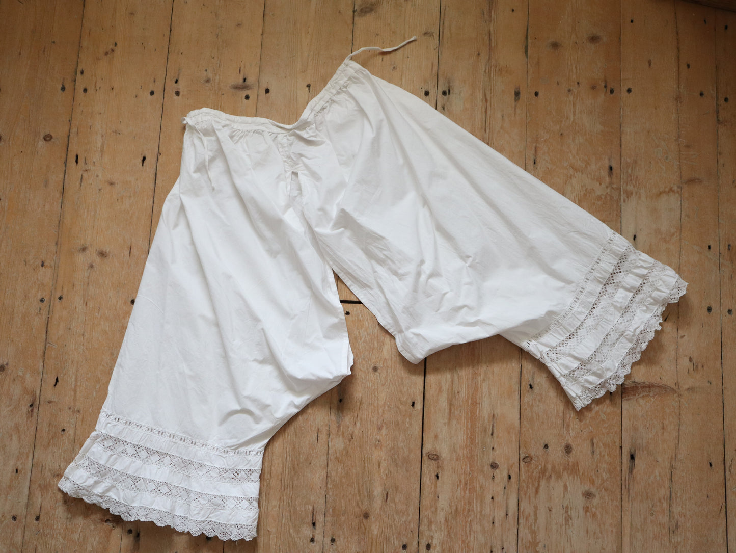 Antique French White Cotton Bloomers Knickers Crochet Lace Early 1900s