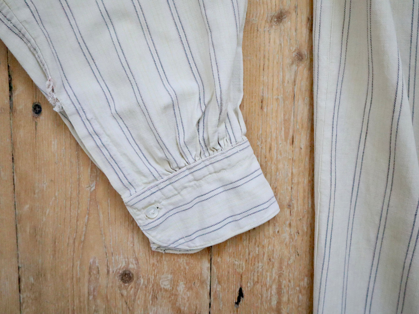 1930s French Workwear Shirt Patched Repaired Stripes Striped