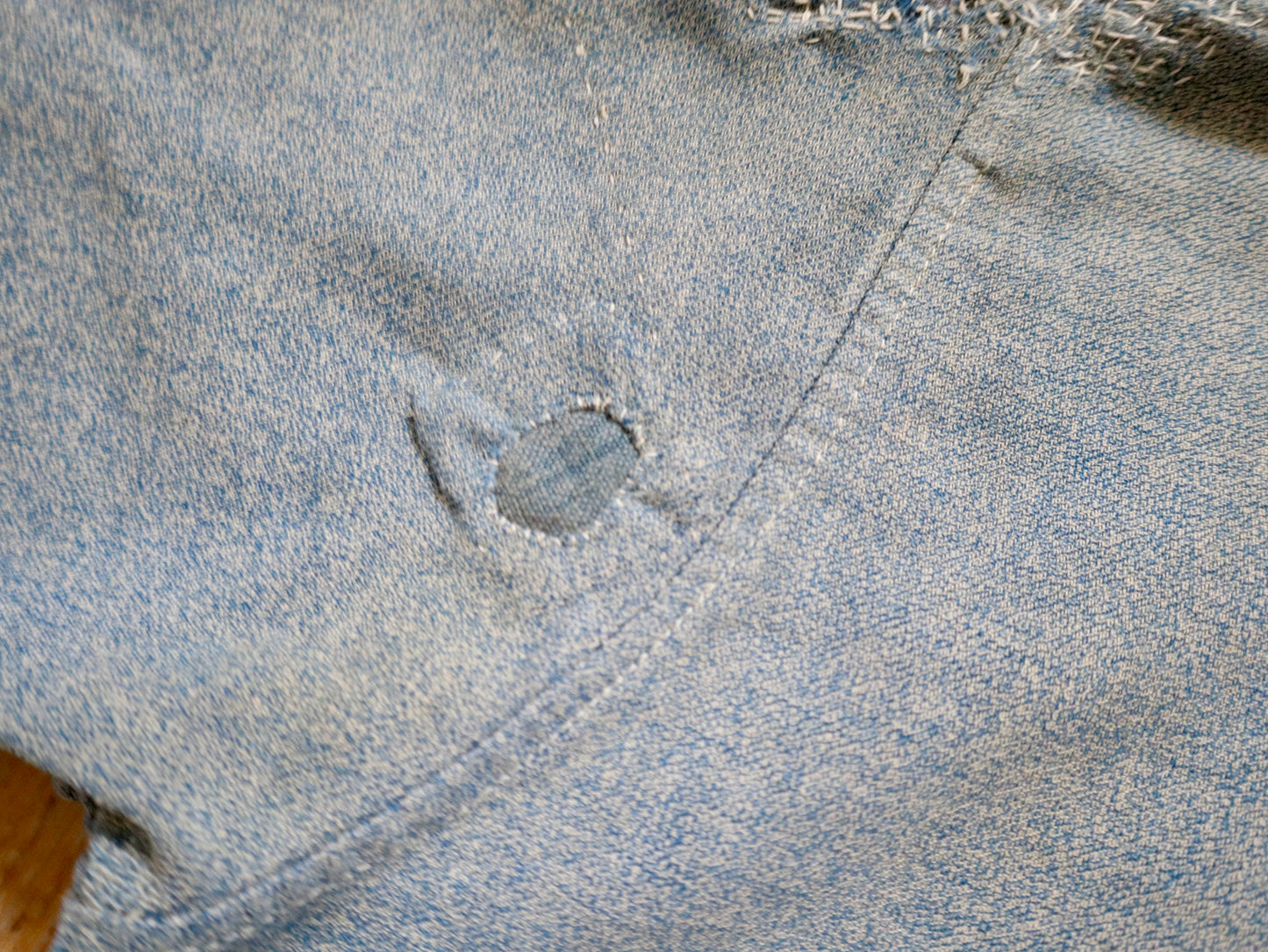 1930s - 40s French Blue Speckled Shirt Workwear Chore Darned Patched Repaired