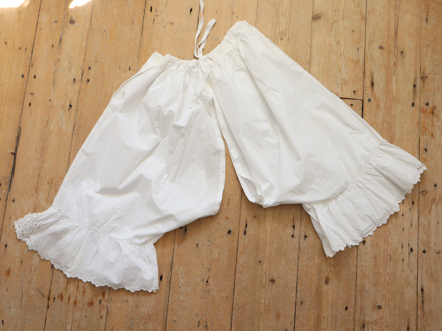 Antique French White Cotton Bloomers Broderie Anglais Early 1900s