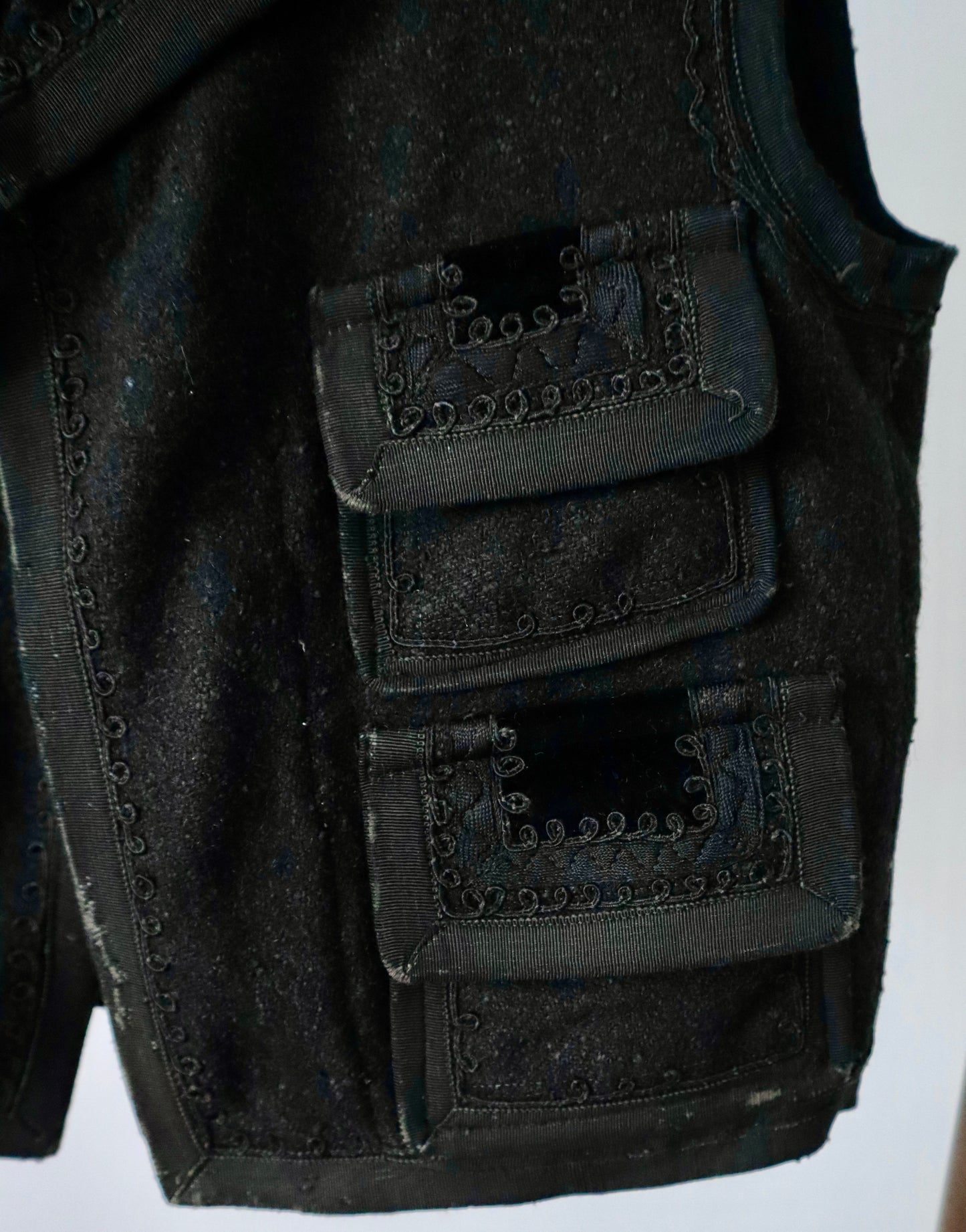 Antique Transylvanian folk waistcoat 1920s black wool traditional clothing