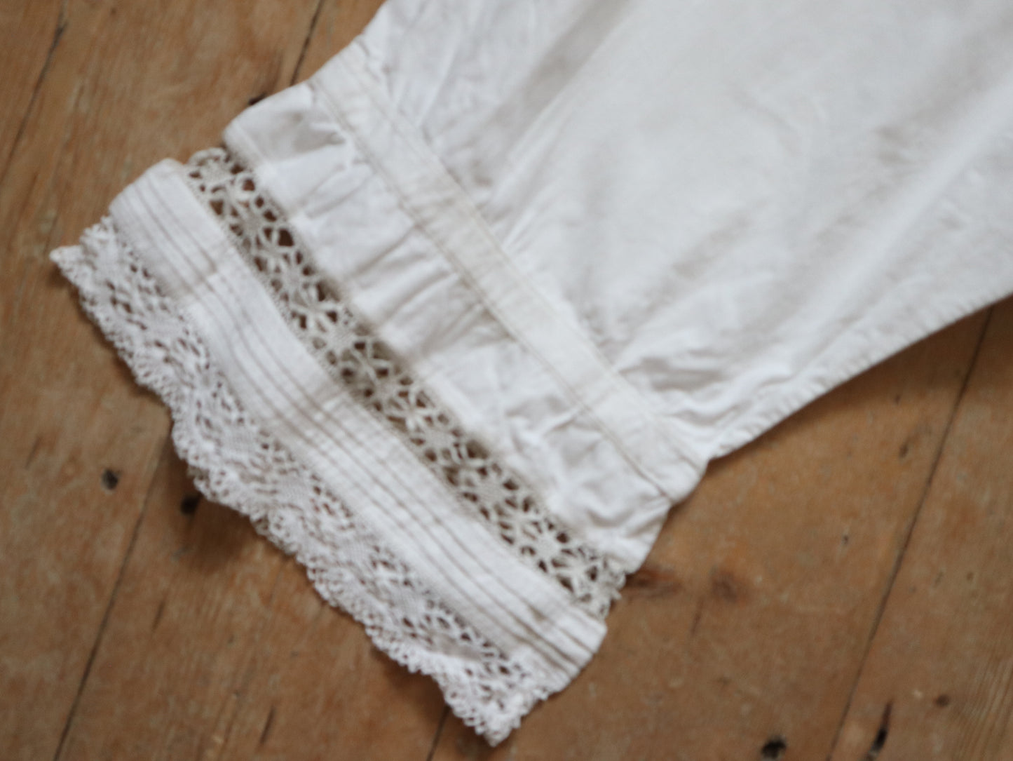 Antique French White Cotton Bloomers Knickers Shorts Crochet Long Early 1900s