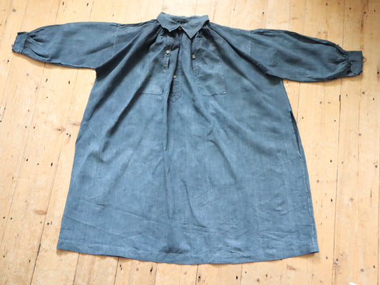 Antique French Indigo Linen Biaude Famers Smock