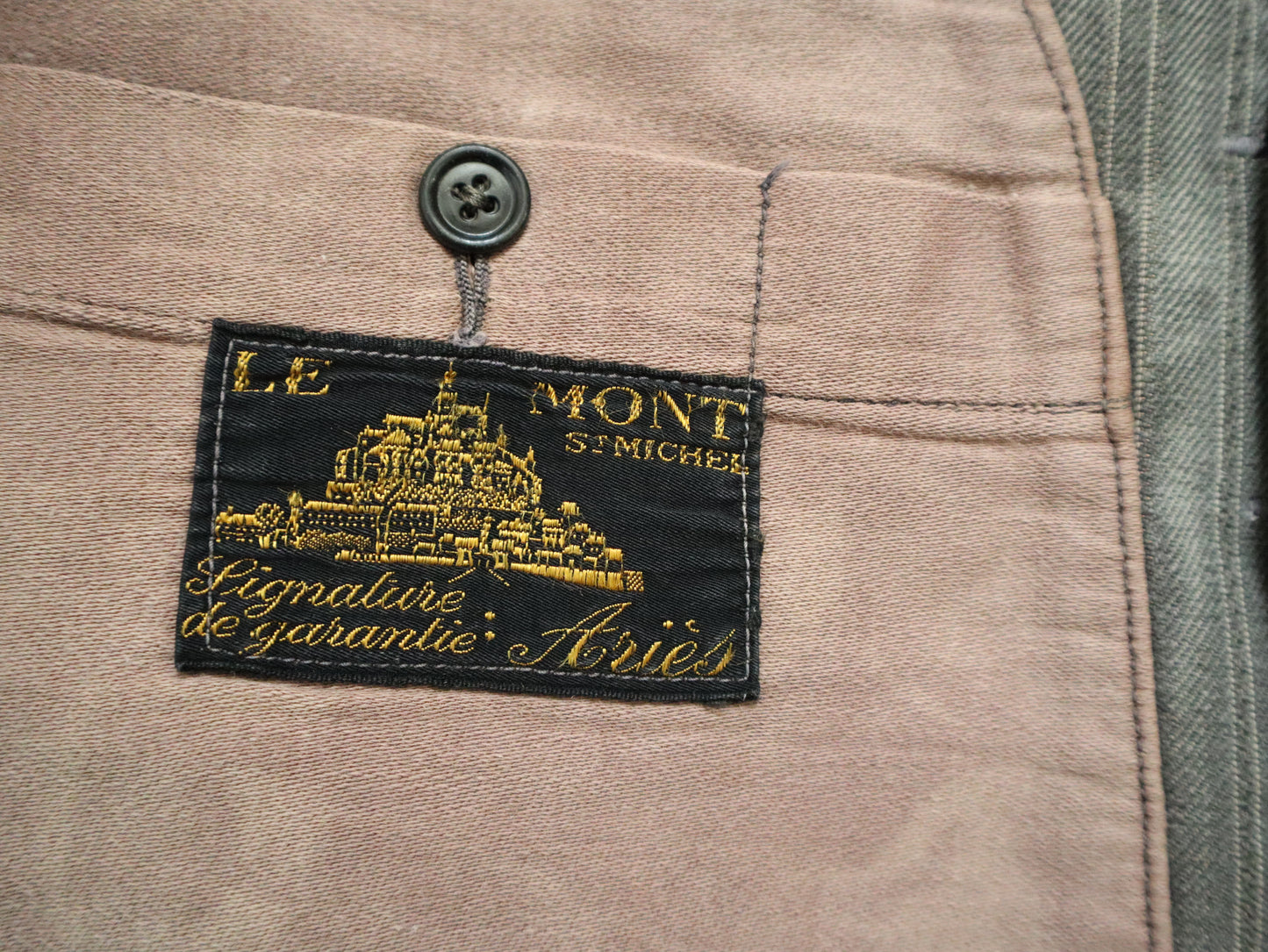 1940s French Le Mont St Michel Grey Stripe Workwear Vest Waistcoat Chore Patched Repaired