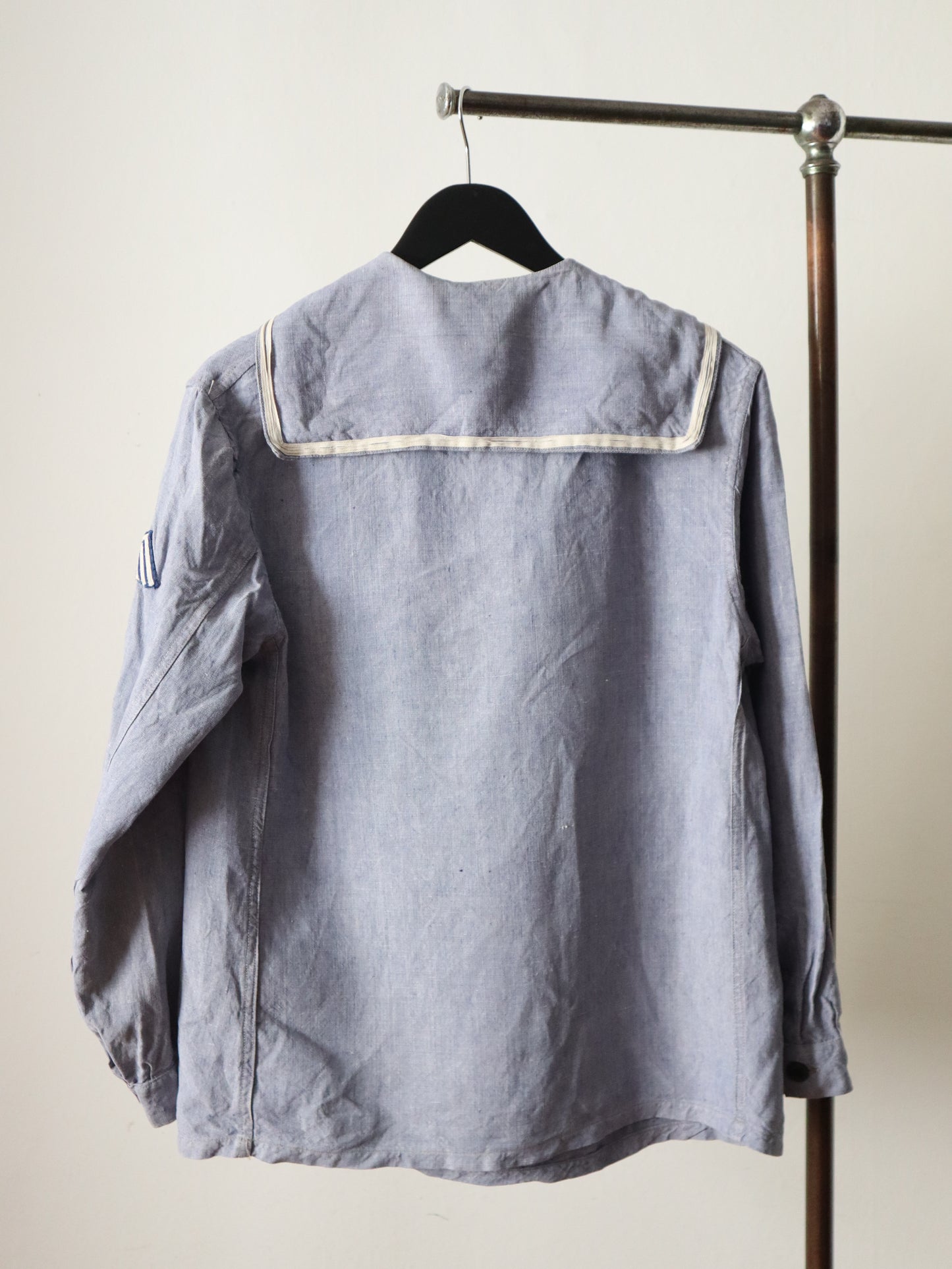 1960s French Blue Linen Sailor Top