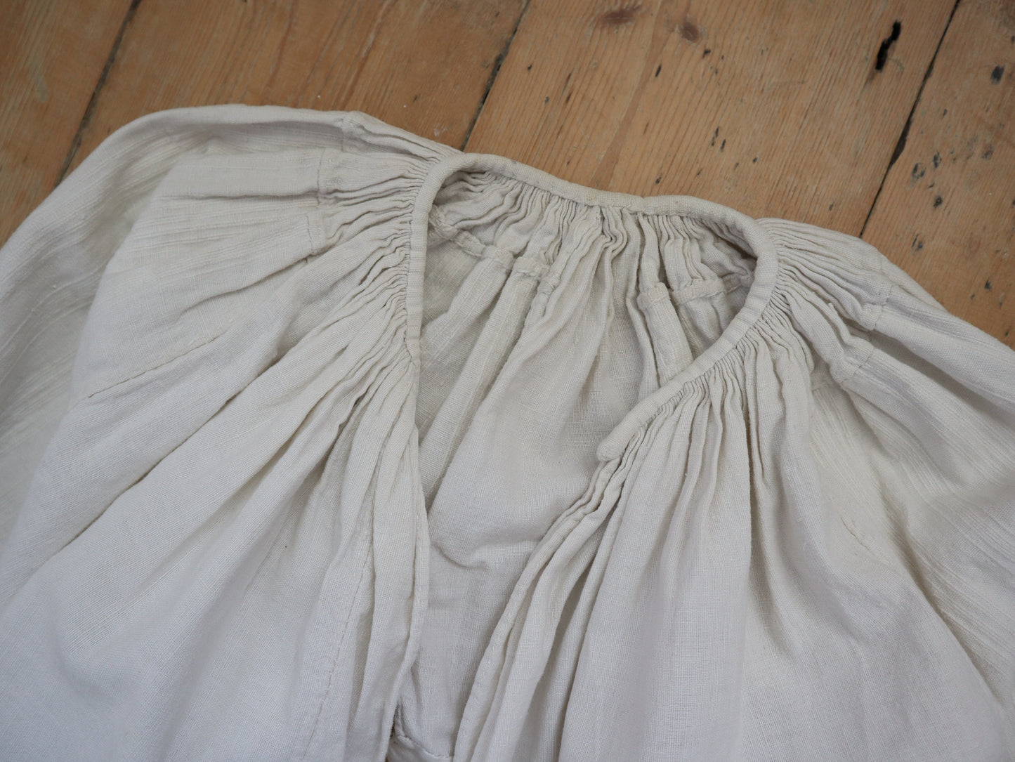 1930s Croatian Folk Blouse White Linen Woven Cropped Big Sleeves