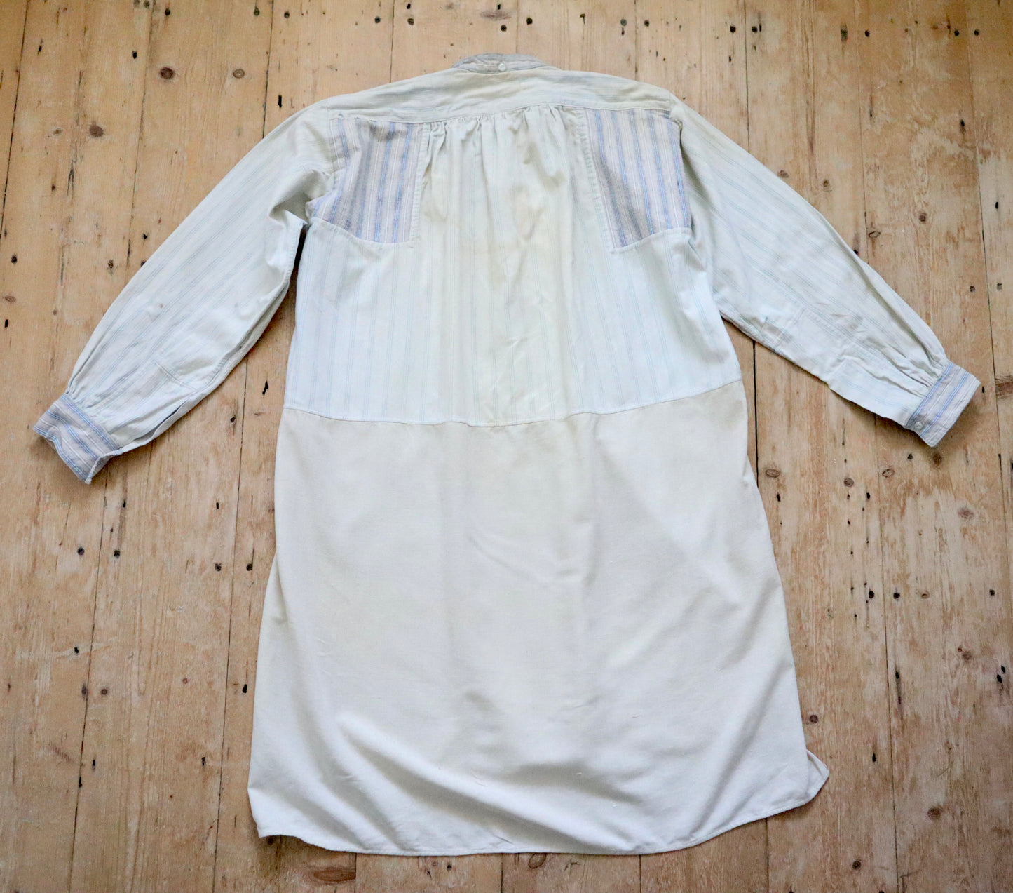 1930s French WorkWear Stripe Cotton Shirt Patched Repaired