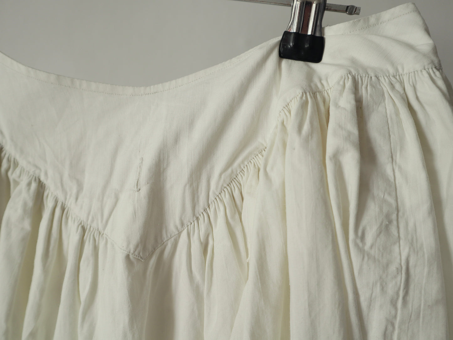 Antique French White Cotton Skirt Petticoat Drawstring Waist Long