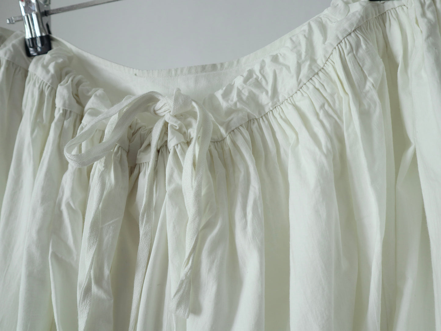 Antique French White Cotton Skirt Petticoat Drawstring Waist Long