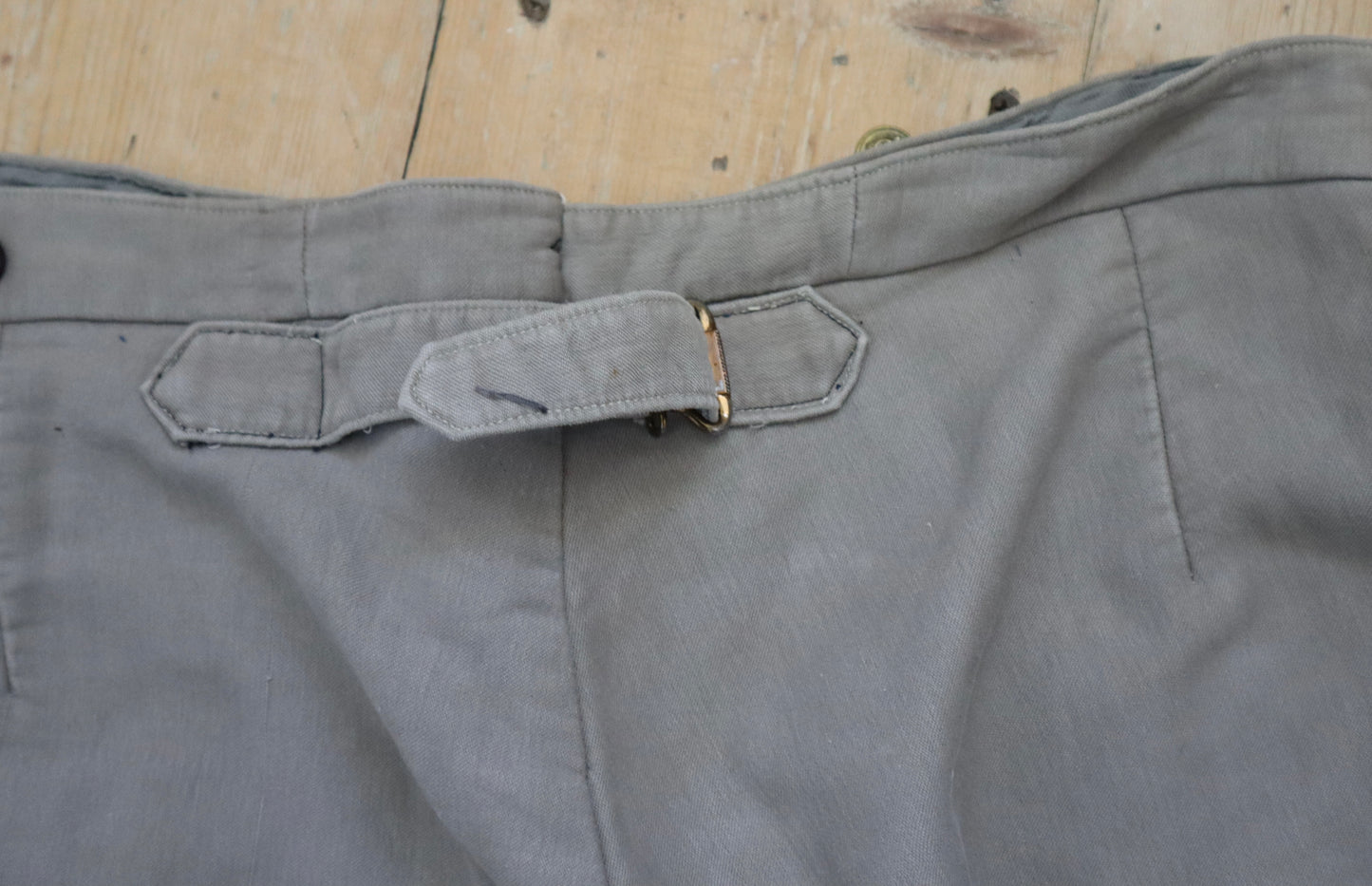 Antique early 1900s French Theatre Costume Breeches Grey Cotton High Waisted Flap Down Renaissance Style